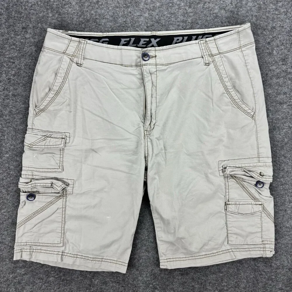 PLUGG FLEX Men’s Cargo Shorts Size 38 Khaki Tan Waist Multi Pocket Cotton Casual